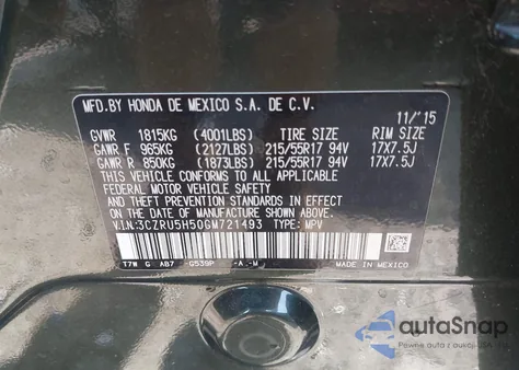 2016 Honda Hr-V Ex из США, поврежденный, VIN 3CZRU5H50GM721493